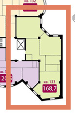 Трёхкомнатная квартира 168.7 м²